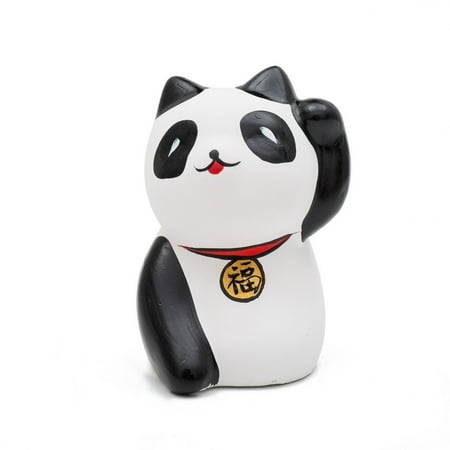 Fortune Cat Lucky Donut - THY COLLECTIBLES Hand Painted Black & White Feng Shui Mini Maneki Neko Lucky Panda Cat