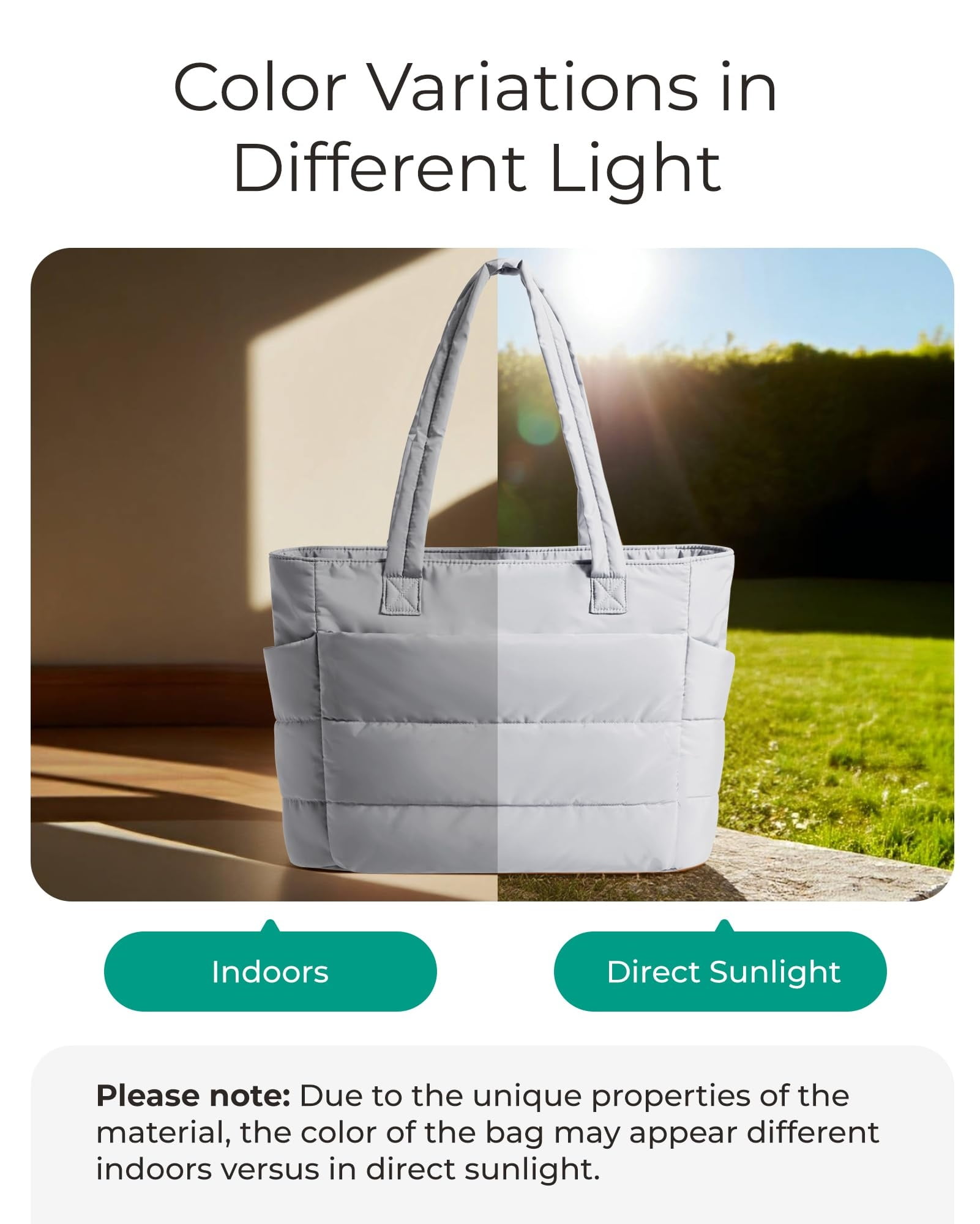 Puffer Tote Bag for Women, Nurses - Multi-Pocket Lightweight Bag for Work - Quilted Handbag for Travel and Gym