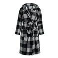 thumbnail image 6 of DYTTDG Women's Hooded Buffalo Plaid Plush Fleece Bathrobe, Loose Long Sleeve Self-Tie Waist Robe with Pockets Soft Casual Home Loungewear, 6 of 8