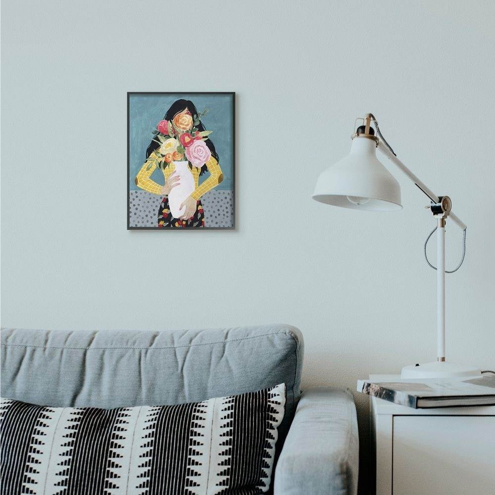 Stupell Industries Designer Flower Vase Fashion Blue Modern Painting Framed Giclee Texturized Art by Grace Popp