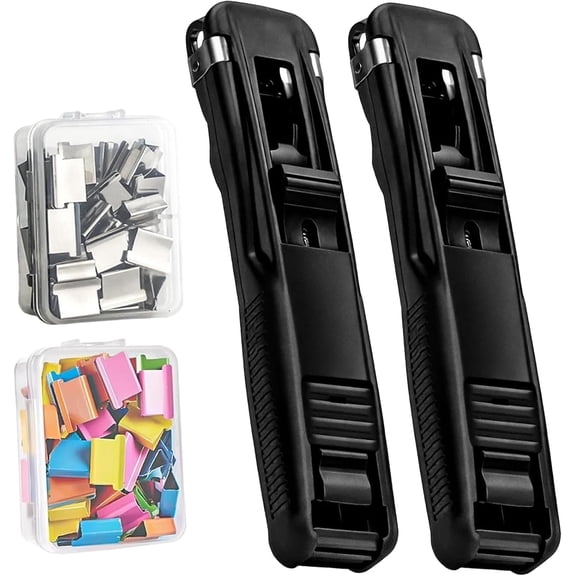 Portable Binder Clip Stapler, 2026 Upgrade Heavy Duty Paper Fastener with 50/100 Reusable Clips for Office Desk Work