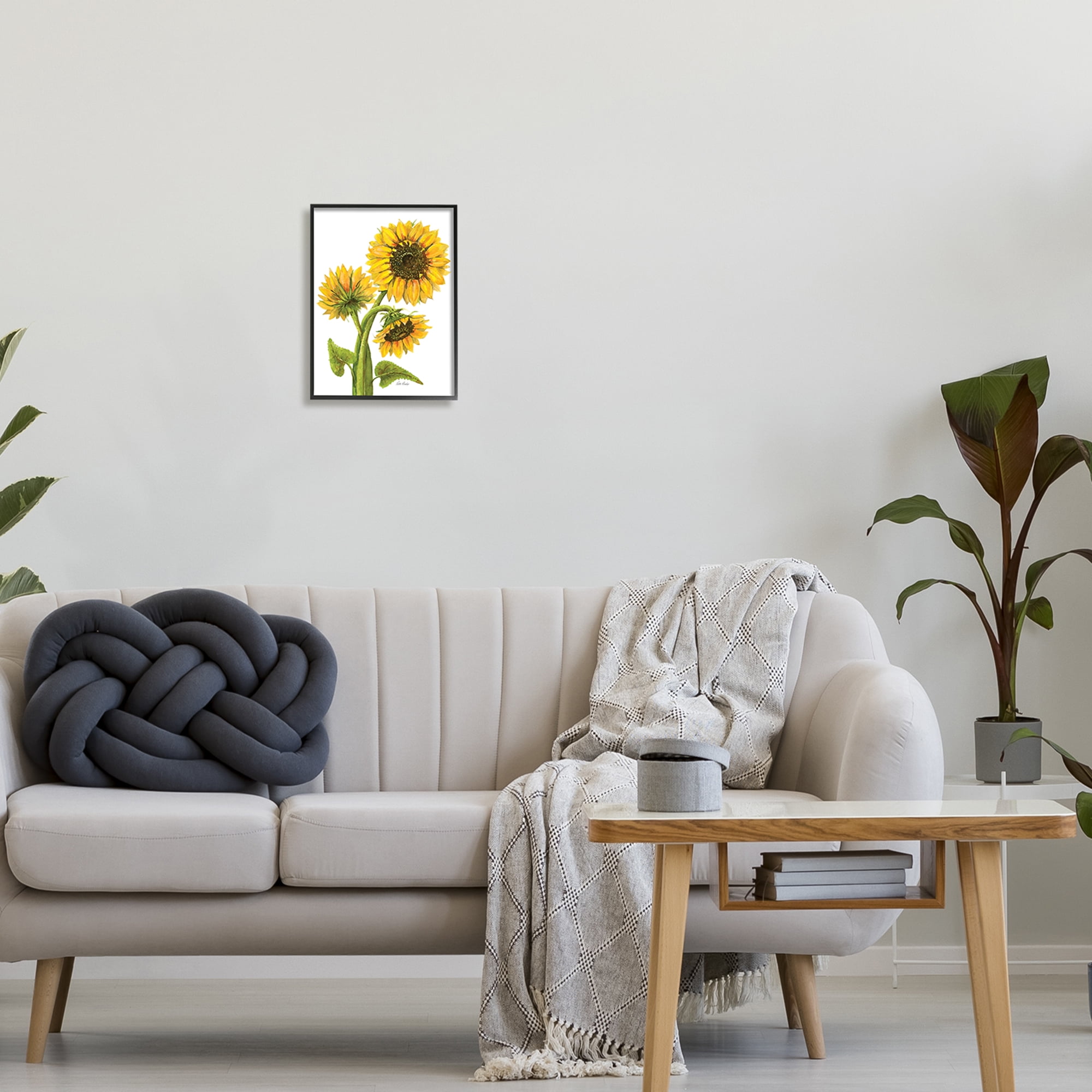Stupell Industries Sunflower Trio on White Botanical & Floral Painting Black Framed Art Print Wall Art, 11 x 14