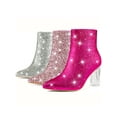 thumbnail image 4 of BLISSFUL STEP Women's Ankle Boots Clear Block Heel Sparkly Glitter Pointed Toe Boots Pink 6.5, 4 of 8