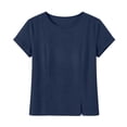 thumbnail image 6 of LIaqionyy Tops for Womens Crew Neck Short Sleeve Cotton Linen Cropped Shirts Summer Solid Color Blouses, 6 of 7