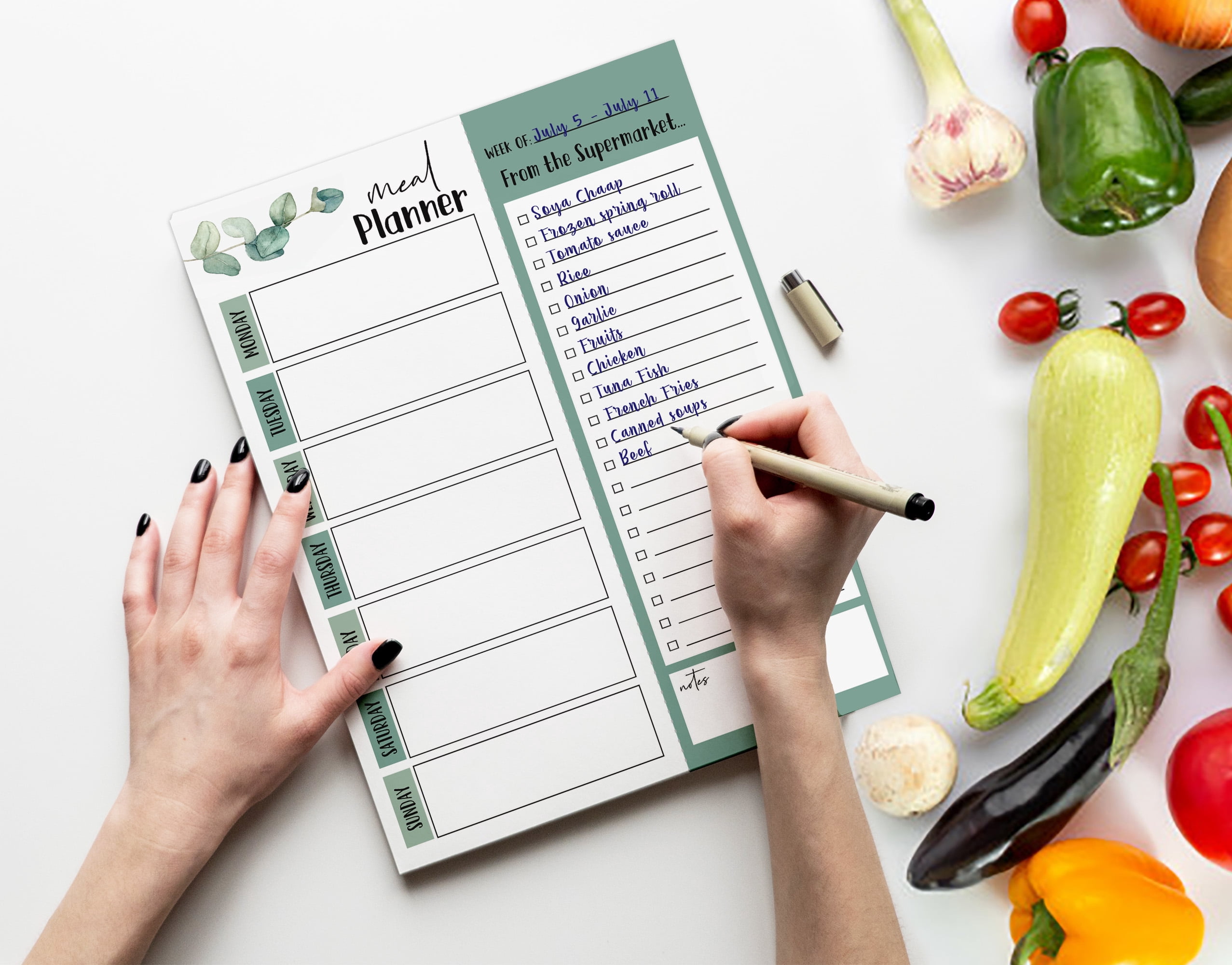 Inkdotpot Weekly Meal Planner Notepad 7"x10 , "Meal Planner" Magnetic Meal Planning Pad with Tear Off Grocery Shopping List for Fridge- Kitchen & Home - 54 Sheets -WF