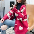 thumbnail image 4 of URTERYSER Women Long Sleeve Knit Cardigan Cartoon Sheep Button Sweater Coat with Pockets Rose Red, 4 of 9