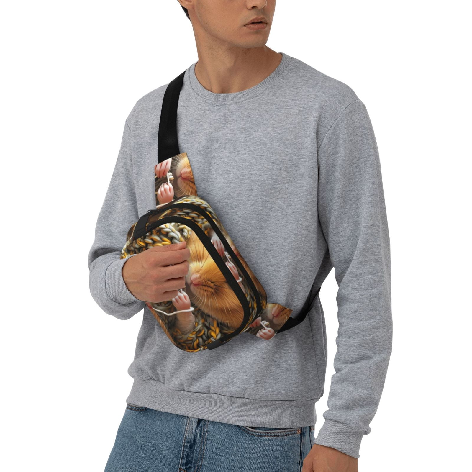 Picia Modern Floral Guinea Pig Print Square Double-Layer Waist Bag Mini Adjustable Waist Belt Bag Exercise Running Travel Hiking
