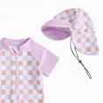 thumbnail image 7 of TOWED22 Toddler Baby Boy One Piece Swimsuit Shark Short Sleeve Zip Up Bathing Suit with Sun Cap Infant Rash Guard Swimwear Purple,0-3 M, 7 of 7
