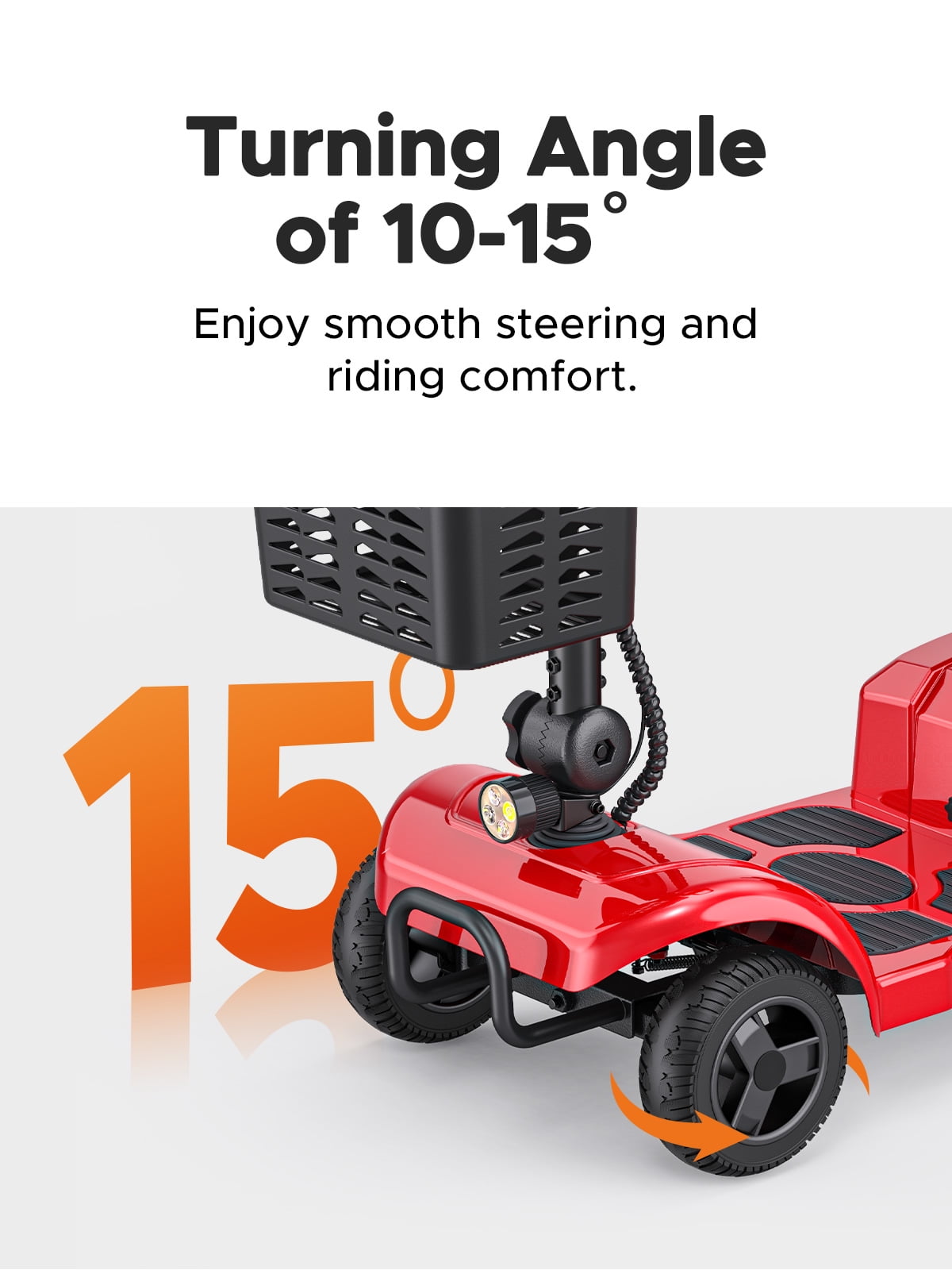 ENGWE 4 Wheels Mobility Scooter for Seniors & Adults , Electric Foldable Mobility Scooter with Rotating Chair Basket Headlights Folding Wheelchair for Short Travel ,Red