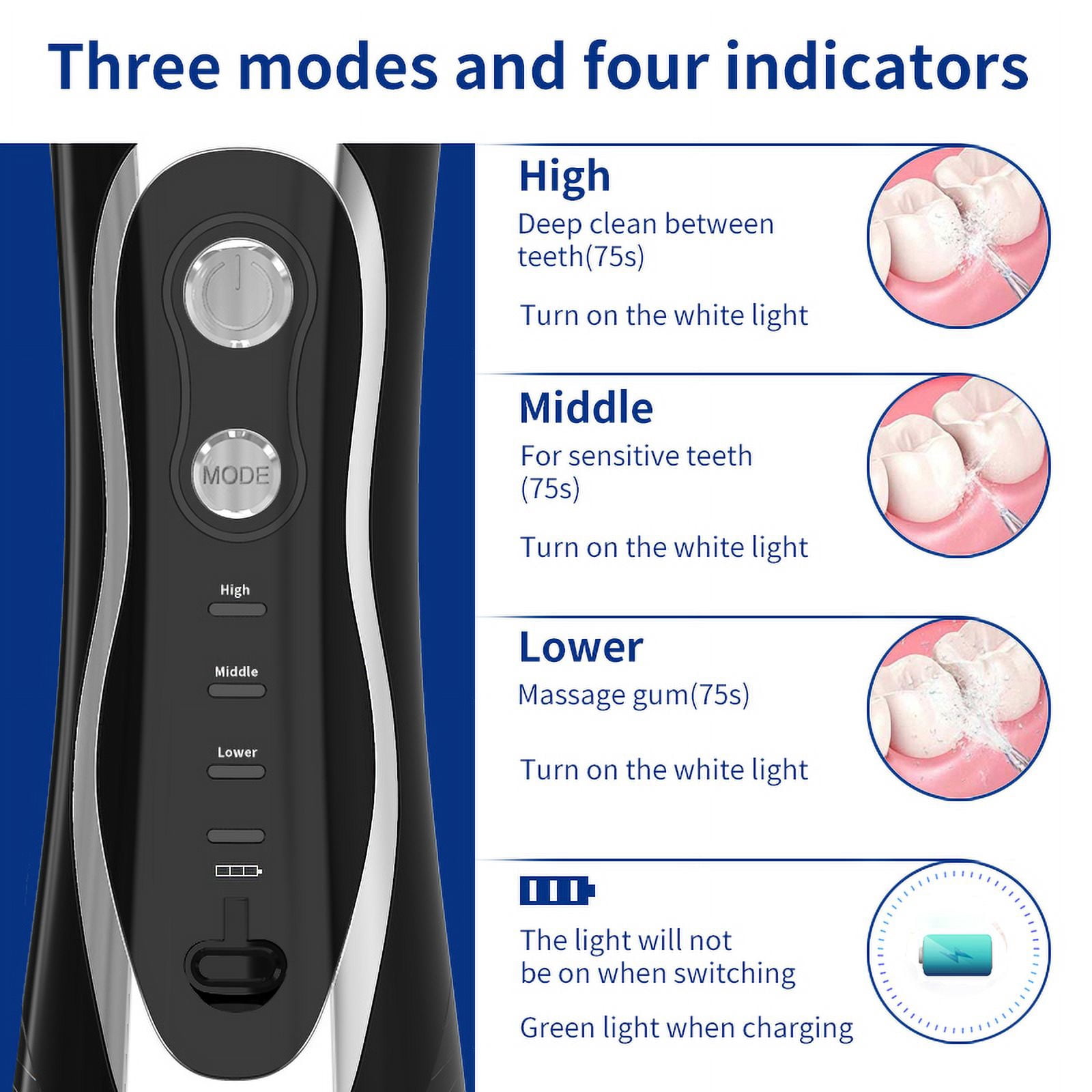 Cordless Water Flosser, 7 Multifunctional Nozzles(Orthodontic/Nose/Cleaner), 3 Modes & Diy Pressure, 320ML IPX7 Waterproof Oral Irrigator with Travel Case for Home & Travel
