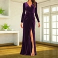 thumbnail image 2 of Velvet Dress for Women Autumn Winter New V-neck Slim Twist High Waist Evening Dress Sexy Solid Color Pleated A-line Dresses, 2 of 5