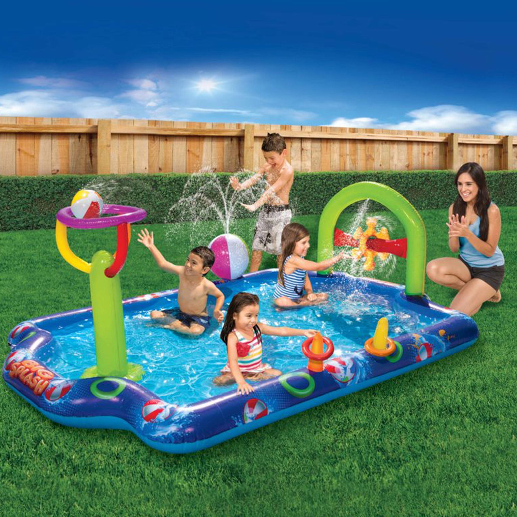 Banzai Big Splash Inflatable Play Center Pool w/ Beach Balls and Toss Rings