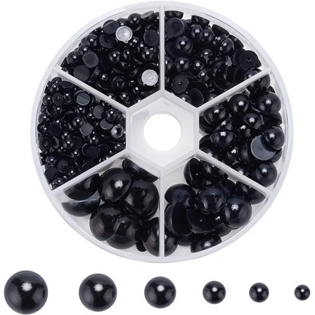6 Sizes Flat Pearls 690pcs Black Flat Back Pearl Cabochon Gems Glue on Pearls for Nail Cup Crafts Scrapbooking Embellishment Shoes Wedding Dress DIY Phone Nail Making (4/5/6/8/ 10/ 12mm) DIY