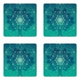 thumbnail image 1 of Geometry Coaster Set of 4, Digital Futuristic Tree of Life Space Plains Pattern, Square Hardboard Gloss Coasters, Standard Size, Petrol Blue Green, by Ambesonne, 1 of 2