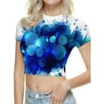 thumbnail image 3 of QAFOPEH Women Tie-Dye Gradient Print Short Sleeve Crew Neck Navel Top, 3 of 4