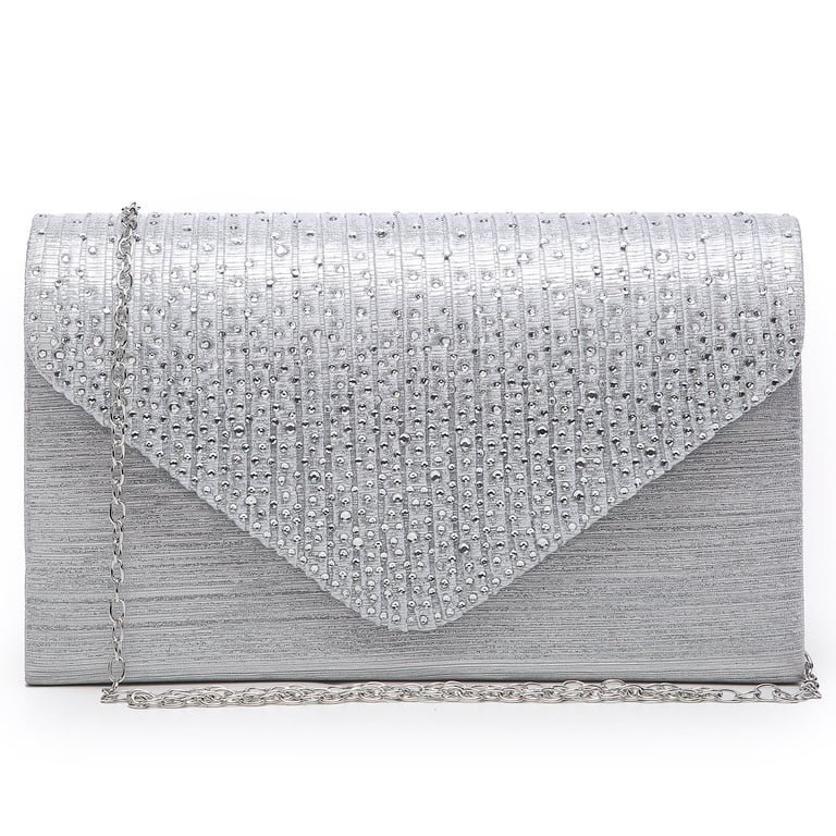 Dasein Frosted Satin Evening Clutch, Rhinestone Silver photo 1