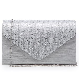 Dasein Frosted Satin Evening Clutch, Rhinestone Silver