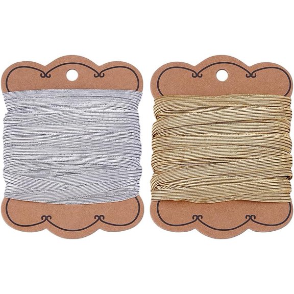32.8 Yards 1/4 inch Width Gold Silver Elastic Bands Metallic Flat Elastic Cord Stretch Strap Glitter Ribbon Elasticity Knit Band for Sewing and Elastic Crafting(2 Rolls)