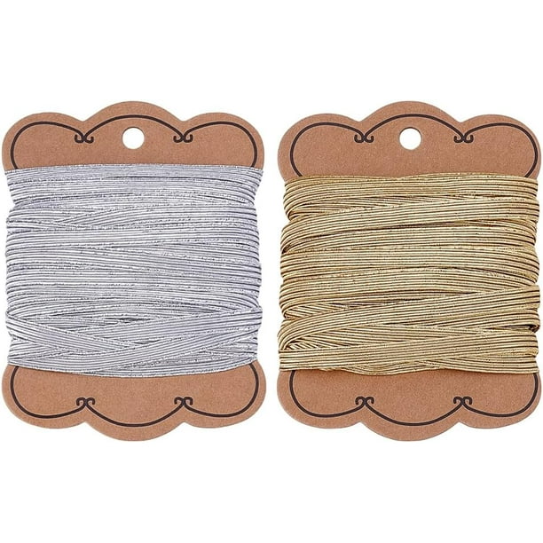 Bandas elásticas planas metálicas de 32,8 yardas y 1/4 de pulgada de ancho, color dorado y plateado, con purpurina, para tejer a mano.