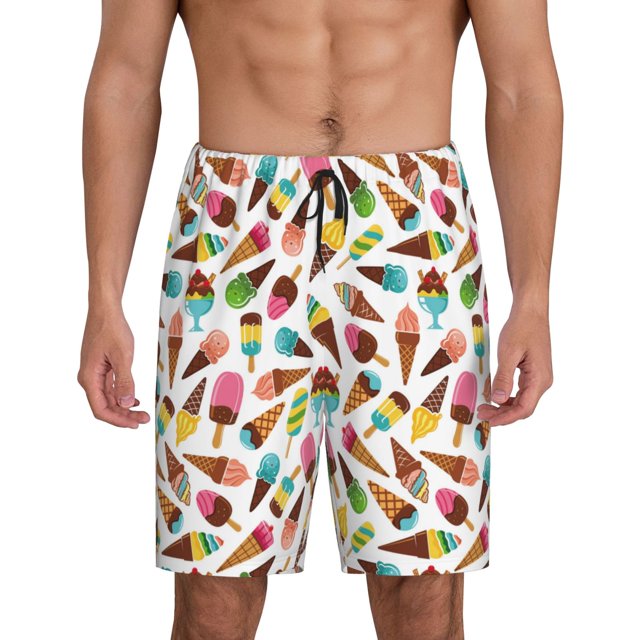 Fotbe Ice Cream Popsicles Pantalones Cortos de Pijama para Hombre, Ropa de Dormir, Pantalones de Pijama Cortos para Hombre-X-Large