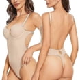 thumbnail image 1 of Backless Body Shaper For Women Push Up Bra Low Back Thong Bodysuit, 1 of 5