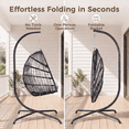 thumbnail image 6 of RADIATA Outdoor Foldable Hanging Egg Chair with Stand, PE Wicker Indoor Outdoor Swing Chair with 5" Cushion and Headrest, 350 lbs Capacity, Light Gray, 6 of 10
