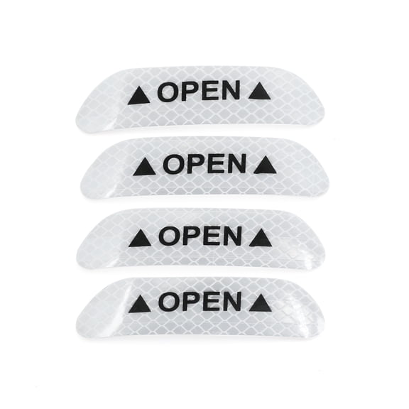 4pcs Silver Tone Car Door Stickers Open Sign Reflective Warning Tape Decal