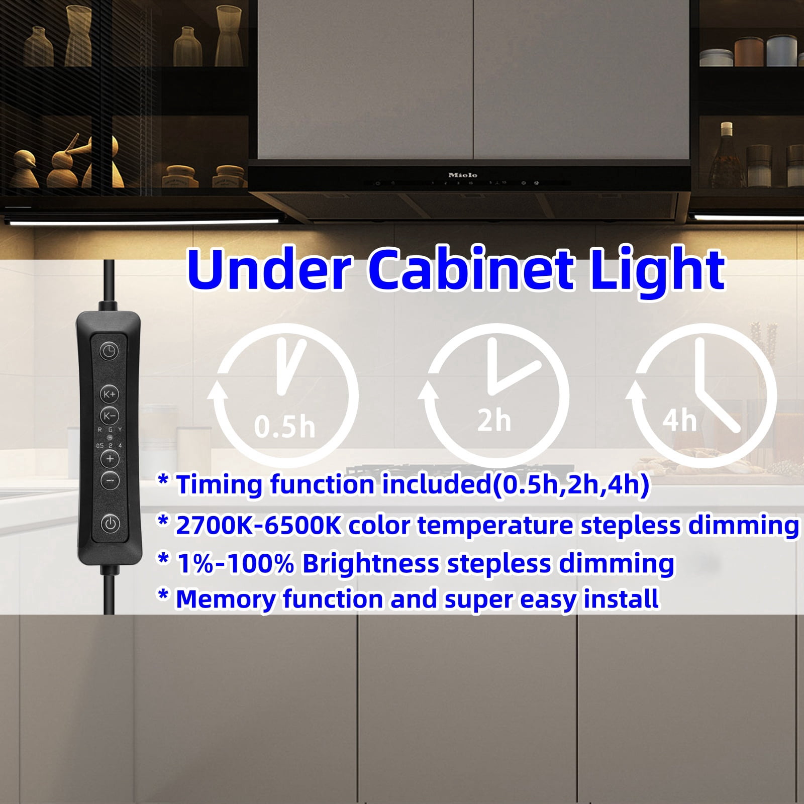 Plug in LED Under Cabinet Lights Bar for Kitchen,Dimmable Mini LED Closet Lamp Warm/Natural/Cold White,Timer Function Counter Lighting Strip for Shelf Display Cupboard Magnet Mounted 3pcs