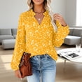 thumbnail image 2 of Arlun Flowy Chiffon V-Neck Long Sleeve Blouse for Women Elegant Polka Print and Shirred Detail Lightweight Soft Pullover Tops Loose Fit Comfy Shirts for Fall Winter Wear Yellow XL, 2 of 5