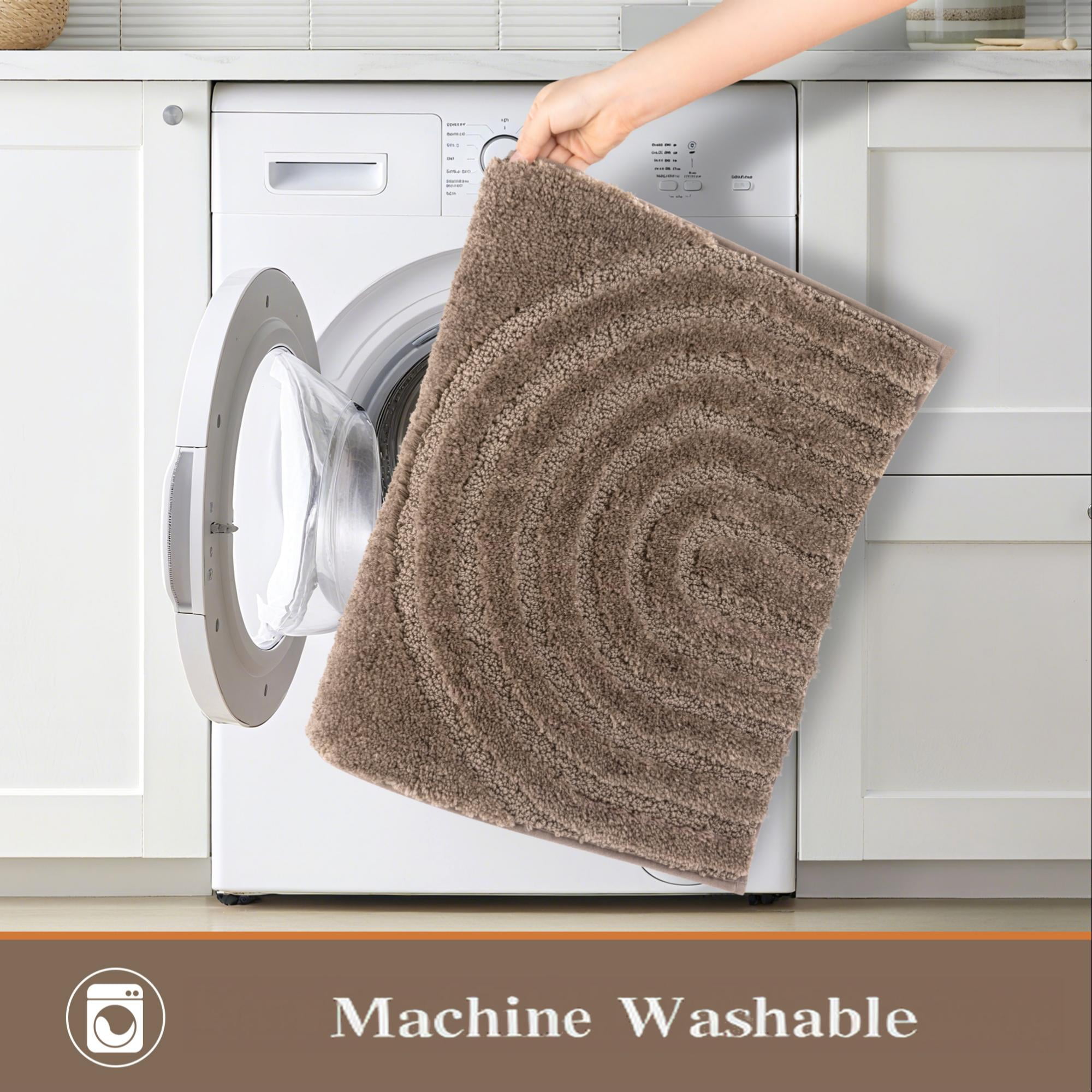 Vaukki Geometric Bathroom Rug Set of 3 Microfiber Soft Absorbent Non Slip Bath Rugs for Bathroom，(18"x26"+20"x47"+20"x24"，Brown)