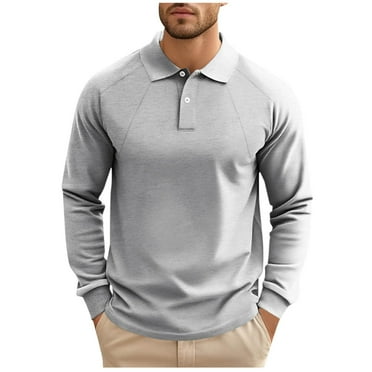 DeHolifer Men Shirts Plus Size Solid Color Casual Button Sweatshirts Long Sleeve Turndown Collar Tops Gray XL