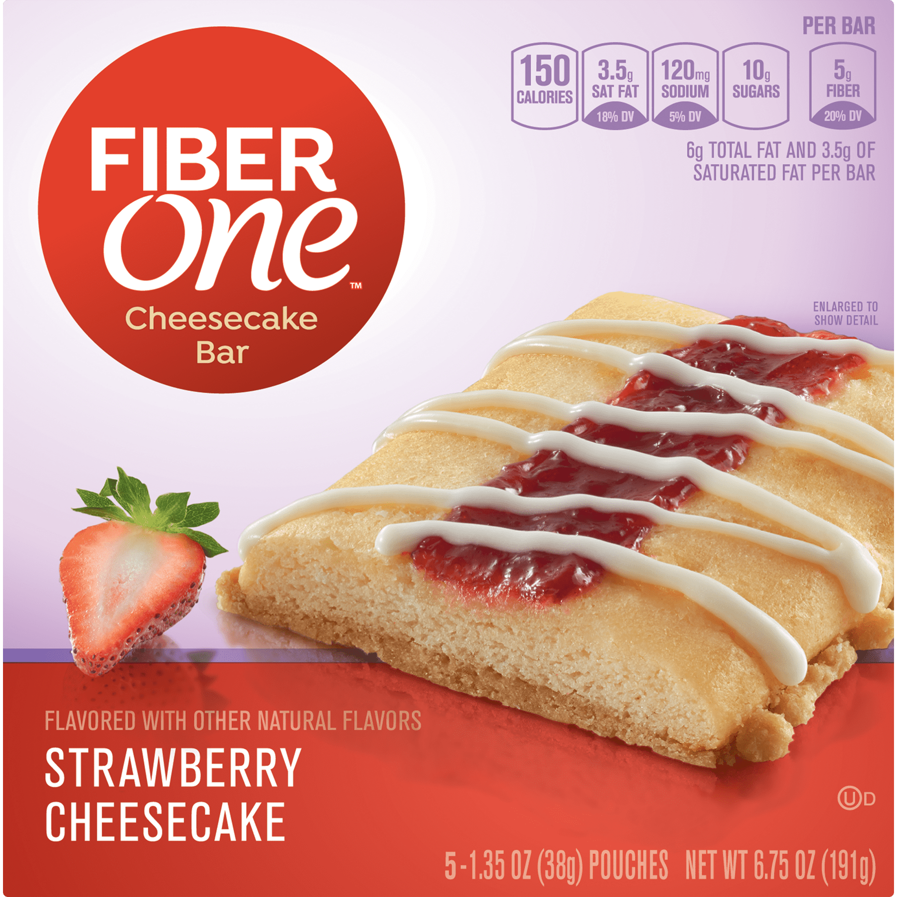 Fiber One Cheesecake Bar Strawberry Dessert Bar 5 Fiber Bars 6.75 oz