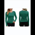 thumbnail image 2 of Camisetas Básicas Ajustadas Informales de Cuello Redondo y Larga Acanaladas para Mujer Verde Oscuro L, 2 of 6