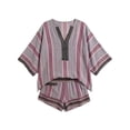 thumbnail image 3 of Women's Linen Striped Shorts Set V Neck Top and Shorts Summer Boho Beach Casual Outfit, 3 of 3