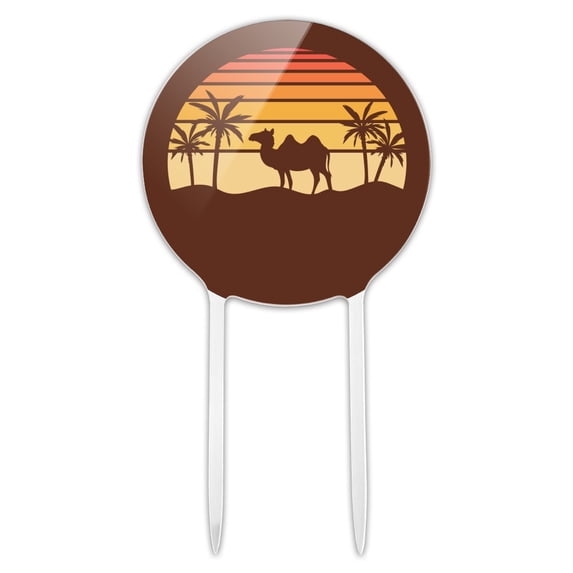 Acrylic Camel In the Desert Sunset With Palm Trees Cake Topper Party Decoration for Wedding Anniversary Birthday Graduation