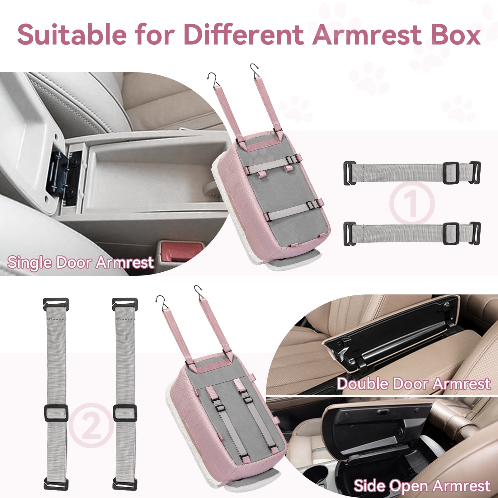 PETSFIT Cat Car Seat, Portable Console Dog Car Seat with Safe Protective Hooks, Luxury Pet Car Seat, Dog Car Carrier Includes Safety Tether for Pets Up to 12 lbs (Pink)