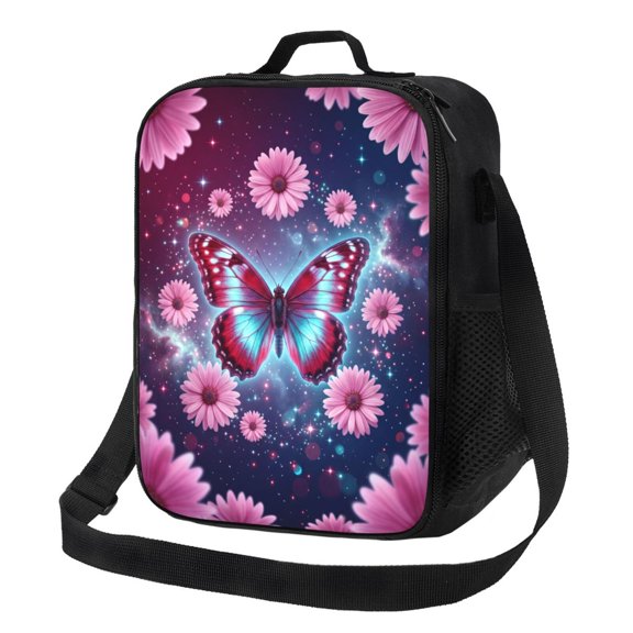 Butterfly Insulated Lunch Bag For Women Boho Ethnic Reusable Lunch Tote Therma Cooler Bag With Shoulder Strap Lunch Box For Work Office Picnic Meal Prep Bag