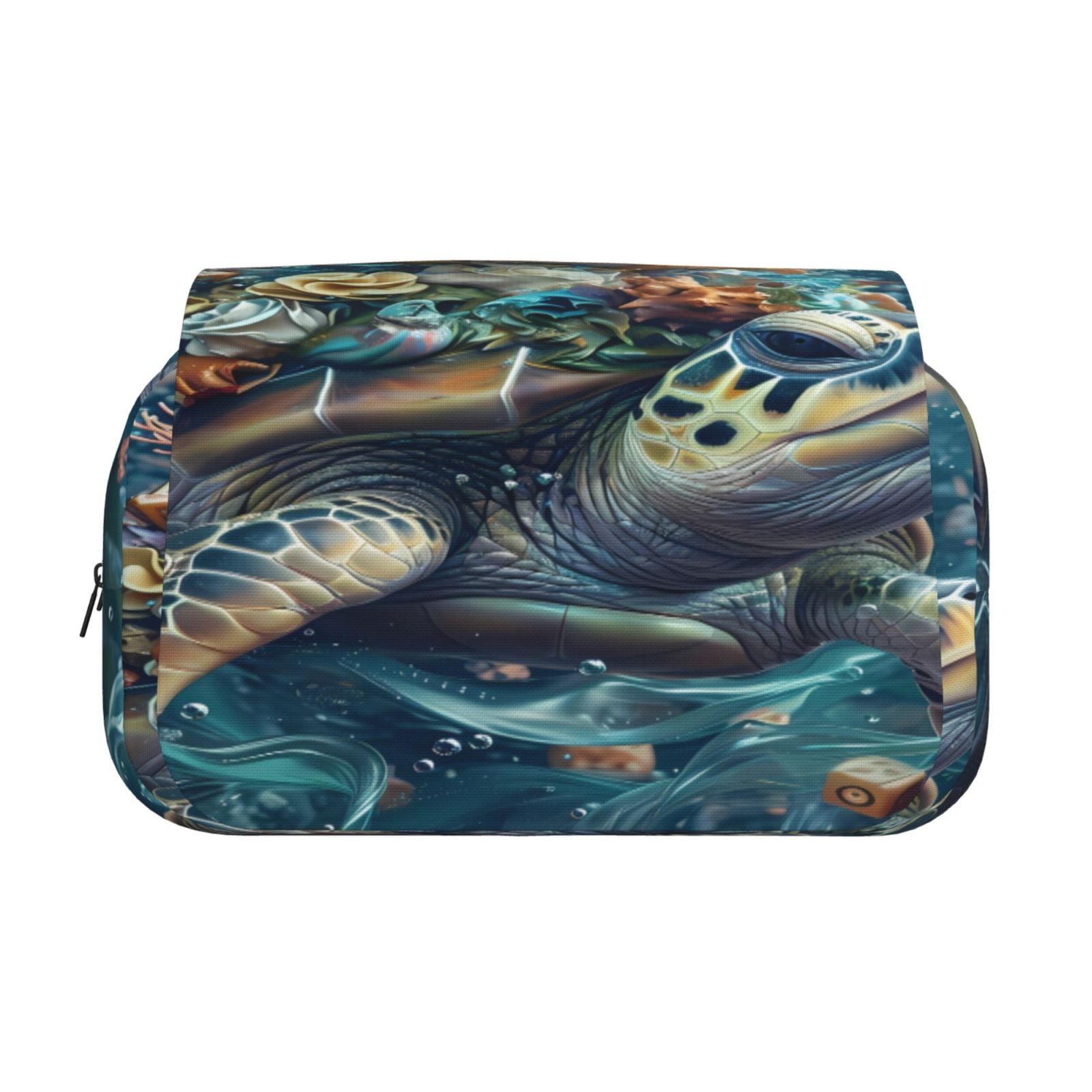 Rateoe Colorful Plant Turtle Pattern Double Clamshell Pen Case, Storage Organizer with Two Zipper Compartments– Holds Up to 50 Pencils & Pens