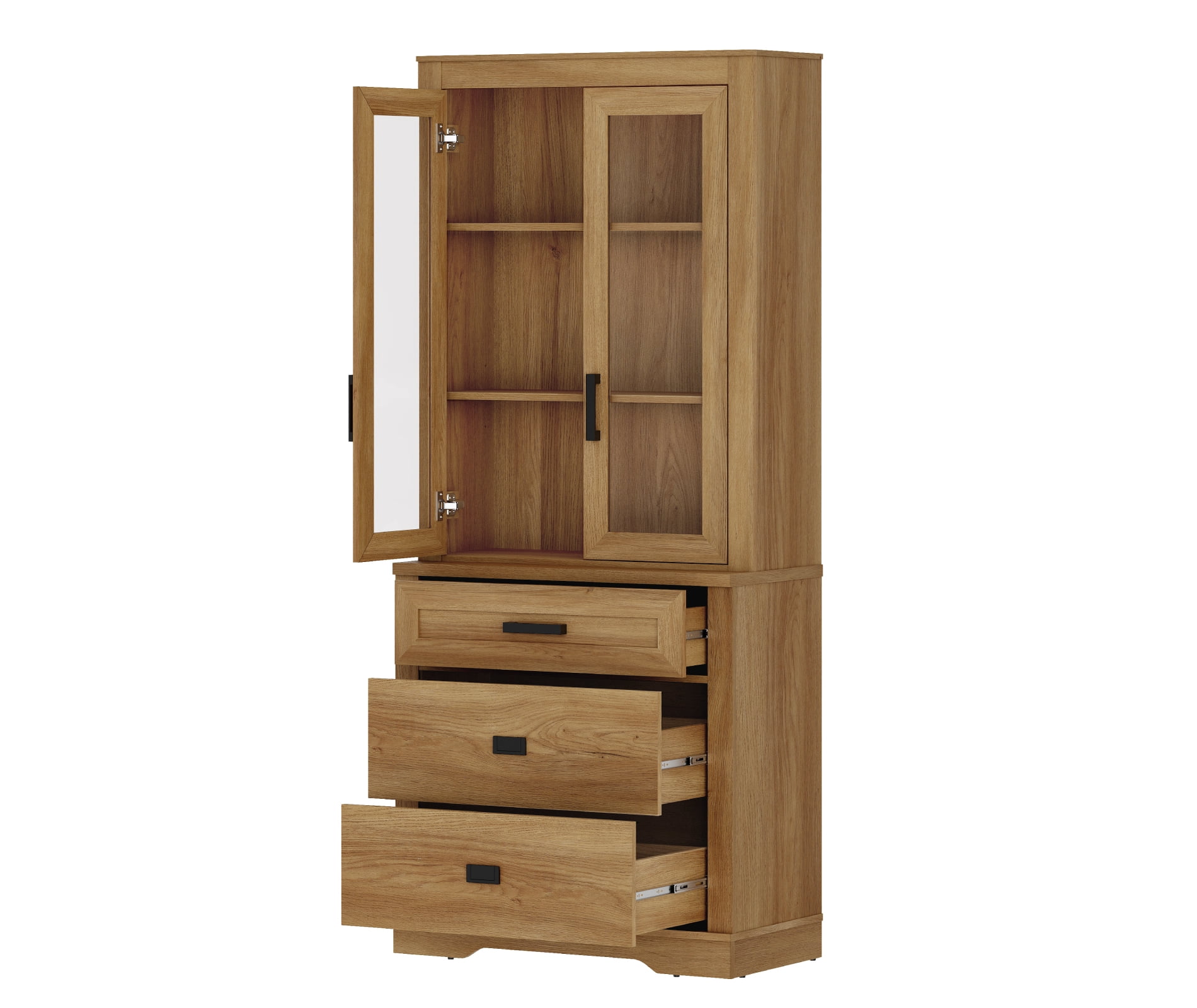WAMPAT 3 Tier Bookcase with Drawer,73.3" Tall Floor Standing Bookshelf,Modern Farmhouse Display Storage Cabinet with Adjustable Shelves,Walnut