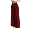 thumbnail image 3 of Corduroy Pants for Women Casual High Waisted One Buttoned Stretchy Loose Fit Wide Leg Pants with Pockets Wine Red L, 3 of 9