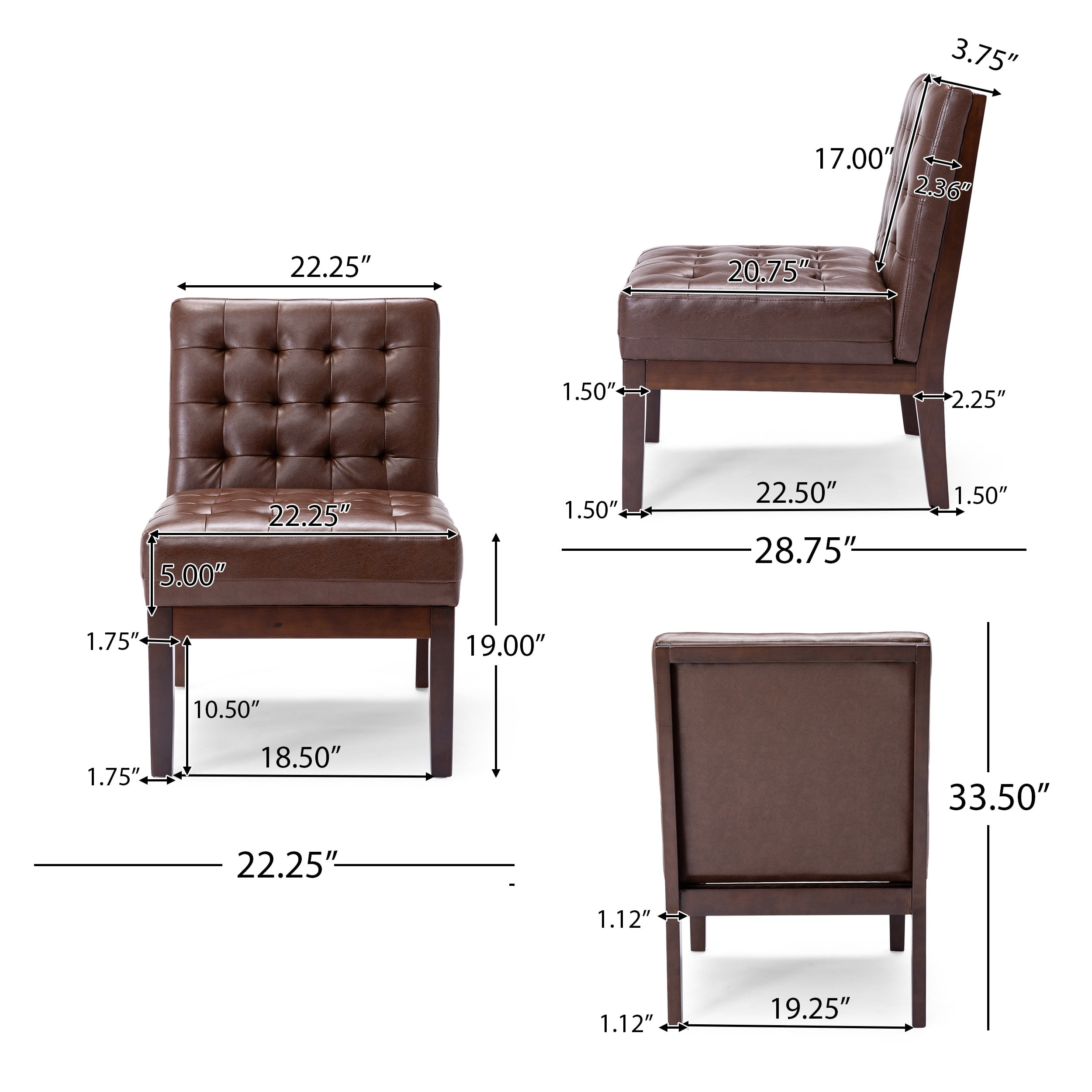 Noble House Voll Faux Leather Tufted Slipper Chair, Dark Brown