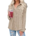 thumbnail image 3 of Women Long Sleeve Corduroy Peplum Shacket Jacket Button Down Babydoll Shirts Oversized Casual Blouses Tops, 3 of 6