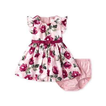 The Children's Place Ruffle Cap Sleeve Bow Waist All Around Floral Printed Pleat Dress (Baby Girl)
