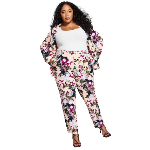 MSRP $99 Nina P Womens Trendy Plus Size Floral-Print Tailored Pants Size 1X