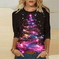 thumbnail image 2 of CFLVAEK 3/4 Length Sleeve Womens Christmas Tops Novelty Xmas Tree Graphic Tee Tops Plus Size Round Neck Festive Shirts Hot Pink XXXXL, 2 of 6