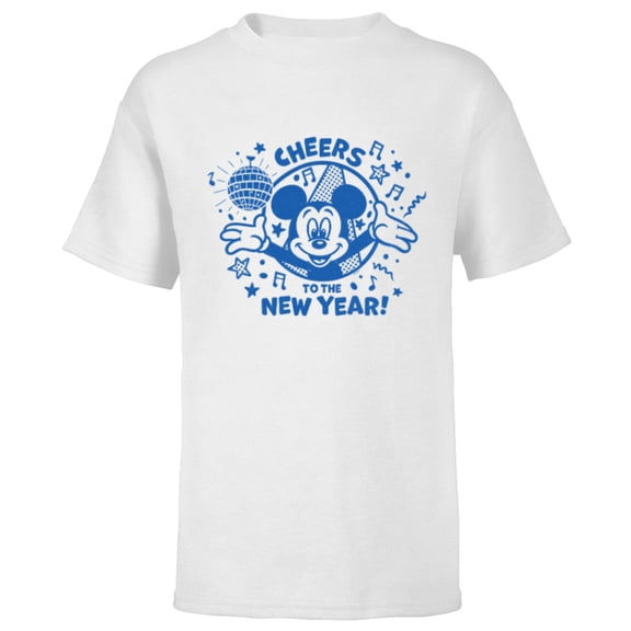 Disney Mickey Mouse Cheers to the New Year Retro Distressed - Short Sleeve T-Shirt for Kids - Customized-White