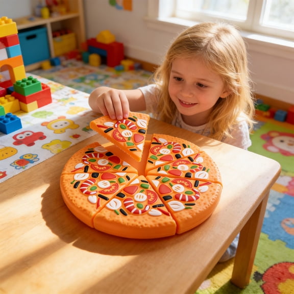 Imitation Pizza Bread Cutting Toy, Orange Plastic Pizza Cake Toy, 6.6 Inch Kids Kitchen Cooking Puzzle, Play House Pretend Food and Educational Cutting Toy