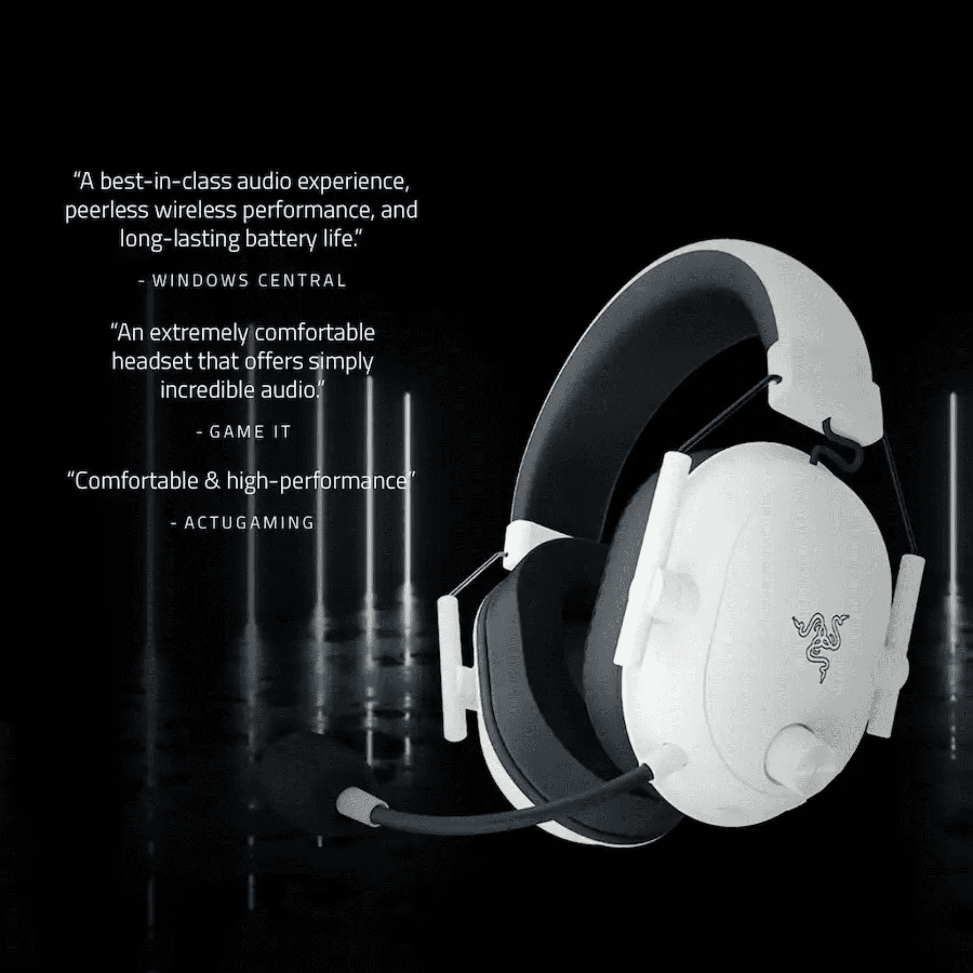 Razer BlackShark V2 HyperSpeed Wireless Gaming Headset - THX Spatial Audio - Bendable Mic - 50mm Drivers - 2.4GHz, Bluetooth or USB - 70 Hr Battery w/USB Type C Charging - White
