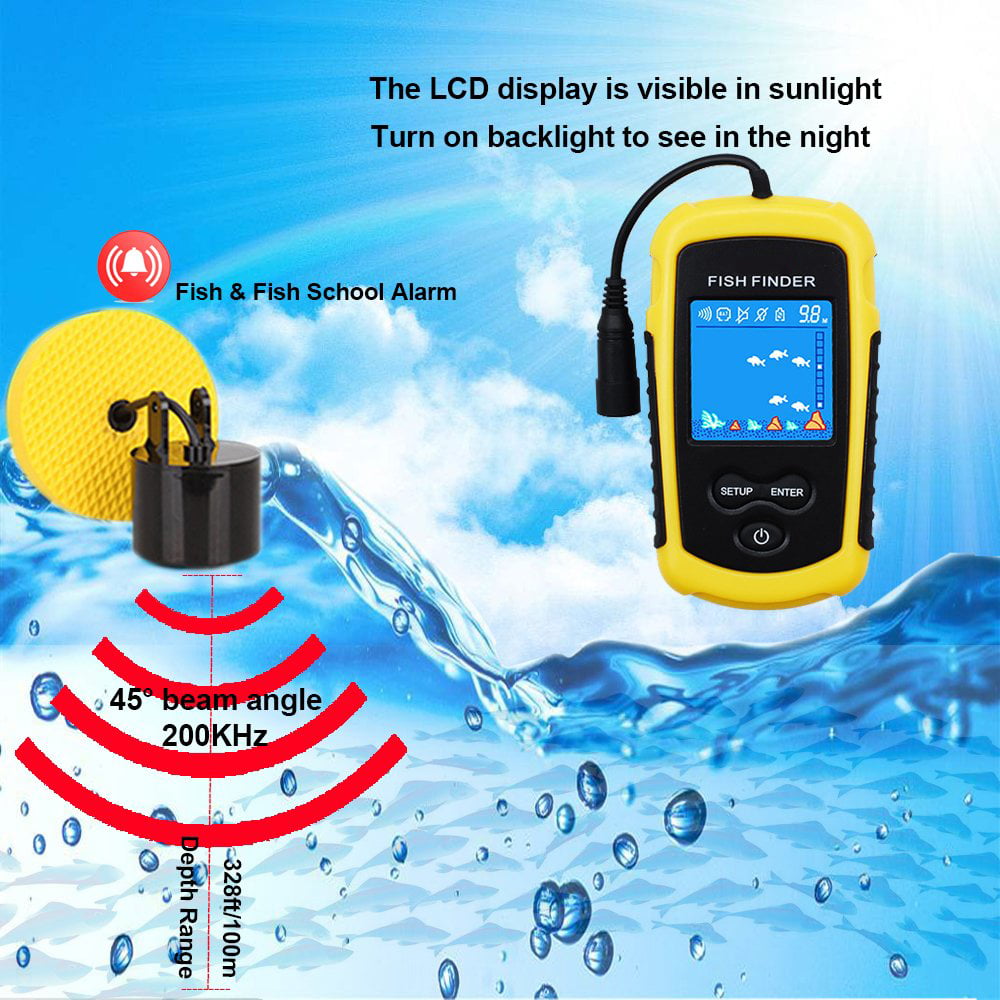 Reactionnx Portable Fish Finder, Handheld Fishfinder Fish Depth Finder with  Sonar Sensor Transducer and LCD Display