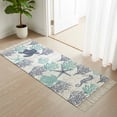 thumbnail image 3 of Teal Blue Coastal Kitchen Runner Rug 2'x4',Sea Turtle Nautical Coral Summer Beach Washable Rug with Tassels,Non Slip Woven Cotton Bathroom Rugs Hallway Carpet for Foyer Bedroom Entry Back Door Decor, 3 of 9